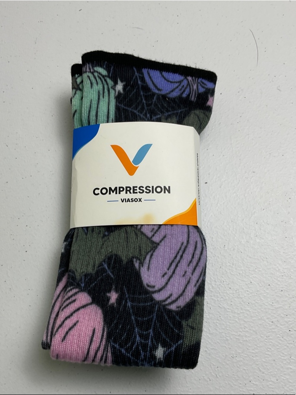 Viasox Women's Compression Socks - Black with Pink & Purple Accents